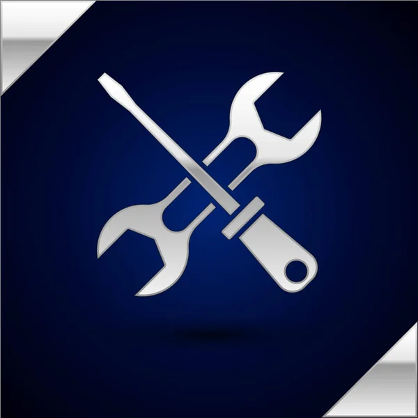 Silver Screwdriver Wrench Spanner Tools Icon Isolated Dark Blue Background — Stock Vector