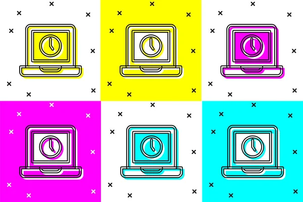 Set Laptop Time Icon Isolated Color Background Computer Notebook Empty — Stock Vector