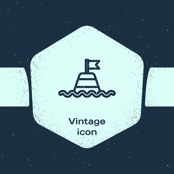 Grunge Line Floating Buoy Sea Icon Isolated Blue Background Monochrome — Stock Vector
