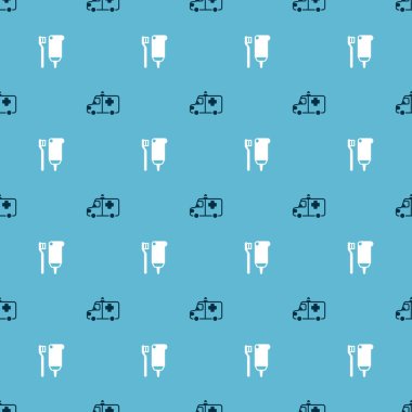 Ambulans, acil durum arabası ve diş fırçası diş macununu kusursuz desene ayarlayın. Vektör.