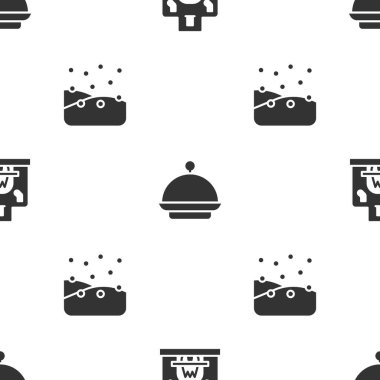 İç şömineyi kurun, Noel tepsi ve karla kaplı, pürüzsüz bir şablon. Vektör.