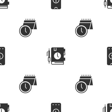 Alarm saatini, günlük kağıt not defterini, takvimi ve pürüzsüz şablonu ayarla. Vektör.