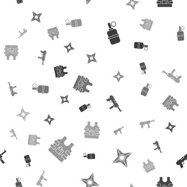 El bombası, Japon ninja shuriken, makineli tüfek M3 ve kurşun geçirmez yelek. Vektör.