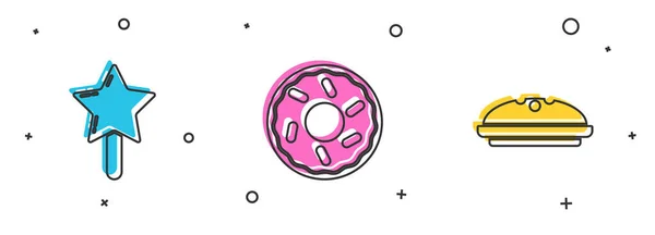 Conjunto Piruleta Donut Pastel Hecho Casa Icono Vector — Vector de stock