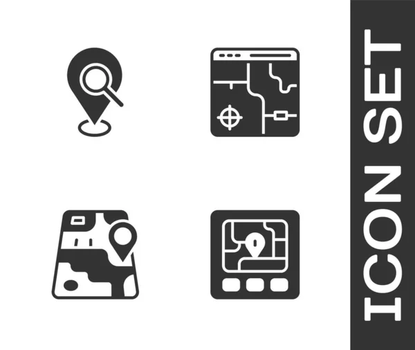 Definir Dispositivo Gps Com Mapa Localização Pesquisa Navegação Cidade Infográfico — Vetor de Stock