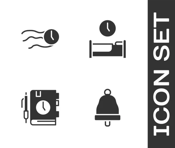 Set Timbre Timbre Tiempo Vuela Reloj Bloc Notas Diario Para — Vector de stock