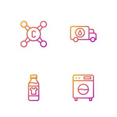 Çamaşır makinesi, temizlik şirketi için şişe musluk ve tesisat servisi arabası ayarla. Renk simgeleri. Vektör.