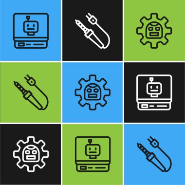 Çizgi Robotu ve Lehim Demir ikonunu hazırlayın. Vektör.