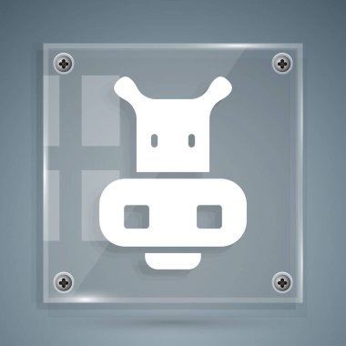 Beyaz Hippo ya da Hippopotam ikonu gri arka planda izole edilmiştir. Hayvan sembolü. Kare cam paneller. Vektör.