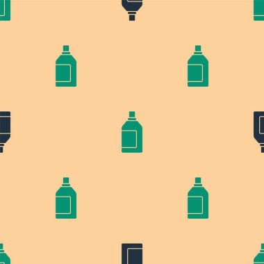 Çamaşır deterjanı, çamaşır suyu, bulaşık suyu ya da bej arka planda izole edilmiş başka bir temizlik maddesi ikonu için yeşil ve siyah plastik şişe. Vektör.