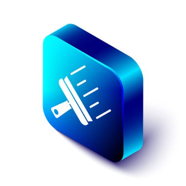 Beyaz arkaplanda izole edilmiş pencere simgesi için kauçuk temizleme hizmeti. Silecek, kazıyıcı, silecek. Mavi kare düğme. Vektör.