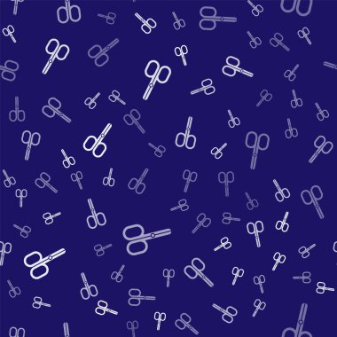 Beyaz Makas simgesi mavi arkaplanda izole edilmiş kusursuz desen. Alet kesme işareti. Vektör.