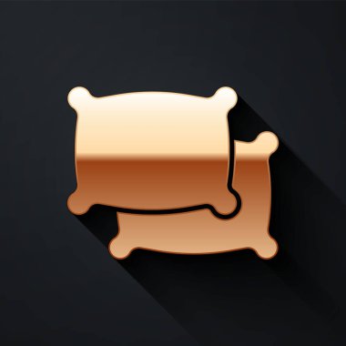 Siyah arkaplanda izole edilmiş altın dikdörtgen yastık simgesi. Yastık tabelası. Uzun gölge tarzı. Vektör.