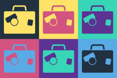 Seyahat simgesi için Pop Art Bavulu renk arkaplanında izole edildi. Seyahat bagaj tabelası. Seyahat bagaj ikonu. Vektör.