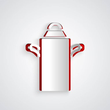 Gri arkaplanda süt ikonu için kağıt kesiği kutusu izole edildi. Kağıt sanatı tarzı. Vektör.