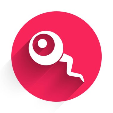 Beyaz Göz simgesi uzun gölgeli. Mutlu Cadılar Bayramı Partisi. Kırmızı daire düğmesi. Vektör.