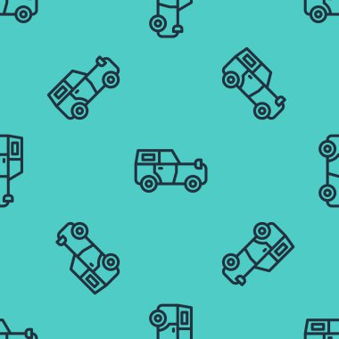 Yeşil arka planda siyah çizgi off road car ikonu izole edilmiş pürüzsüz desen. Cip işareti. Vektör.