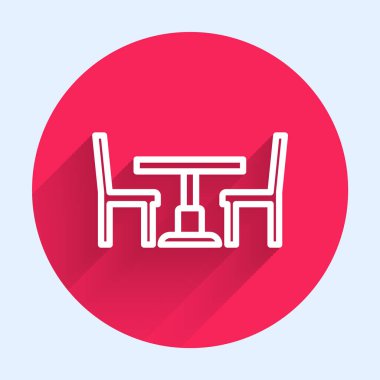 Uzun gölgeli beyaz çizgi ahşap masa. Kırmızı daire düğmesi. Vektör.