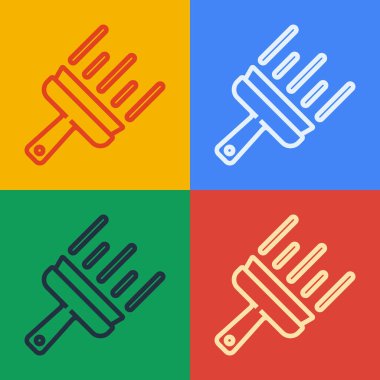 Renkli arka planda izole edilmiş pencere simgesi için plastik temizleme servisiyle pop sanat hattı temizleme hizmeti. Silecek, kazıyıcı, silecek. Vektör.