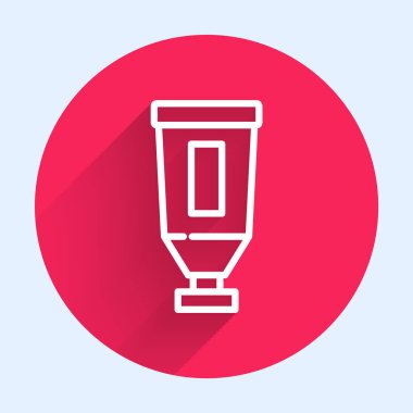 Beyaz çizgi krem ya da uzun gölgeli losyon kozmetik tüp ikonu. Kadınlar için vücut bakım ürünleri. Kırmızı daire düğmesi. Vektör.