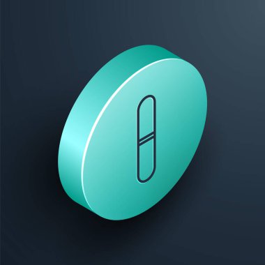 Isometric satır Nail dosya simgesi siyah arkaplanda izole edildi. Manikür aleti. Turkuaz daire düğmesi. Vektör.