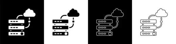 Définissez Icône Connexion Cloud Réseau Isolée Sur Fond Noir Blanc — Image vectorielle