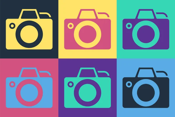 Pop Art Fotocamera Pictogram Geïsoleerd Kleur Achtergrond Foto Camera Icoon — Stockvector