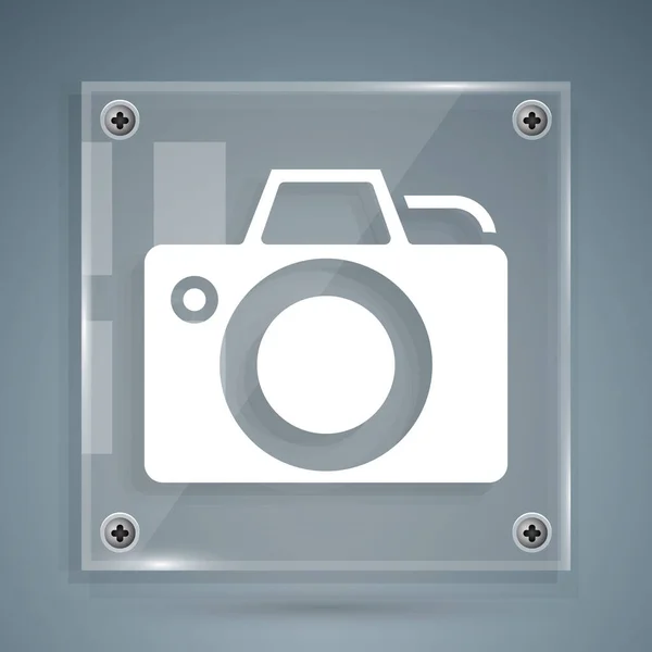 Witte Fotocamera Pictogram Geïsoleerd Grijze Achtergrond Foto Camera Icoon Vierkante — Stockvector