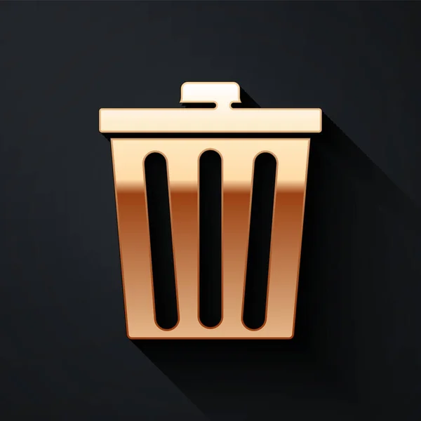 Gold Trash Can Icon Isolated Black Background Garbage Bin Sign — Stock Vector