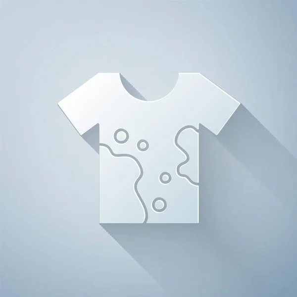 Corte Papel Icono Camiseta Sucia Aislado Sobre Fondo Gris Estilo — Vector de stock