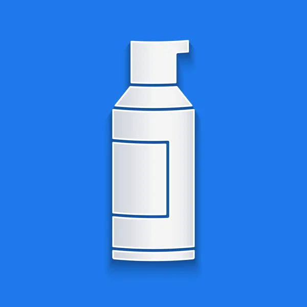 Papiergeschnittene Spraydose Für Haarspray Deo Schweißschutzsymbol Isoliert Auf Blauem Hintergrund — Stockvektor