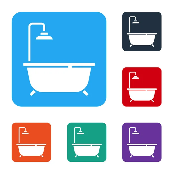 White Bathtub Shower Icon Isolated White Background Set Icons Color — Stock Vector