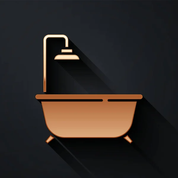 Bañera Oro Con Icono Ducha Aislado Sobre Fondo Negro Estilo — Vector de stock