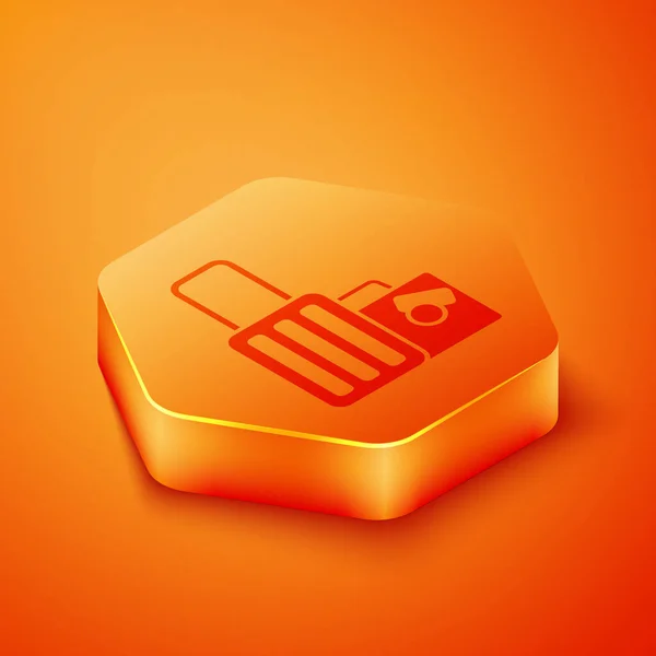 Isometric Suitcase Travel Icon Isolated Orange Background Traveling Baggage Sign — Stock Vector