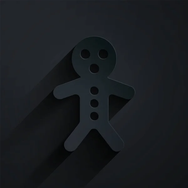 Paper Cut Holiday Gingerbread Man Cookie Icon Isolated Black Background - Stok Vektor