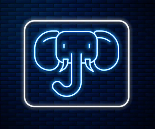 Gloeiende Neon Lijn Elephant Icoon Geïsoleerd Bakstenen Muur Achtergrond Vector — Stockvector