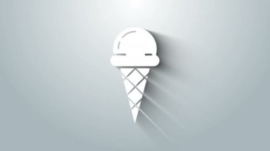 Gri arkaplanda izole edilmiş waffle külahlı beyaz dondurma. Güzel sembol. 4K Video hareketli grafik canlandırması