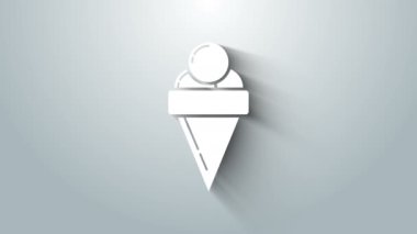 Gri arkaplanda izole edilmiş waffle külahlı beyaz dondurma. Güzel sembol. 4K Video hareketli grafik canlandırması