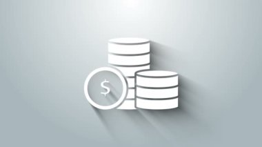 Gri arkaplanda dolar sembolü olan beyaz sikke parası. Bankacılık işareti. Para sembolü. 4K Video hareketli grafik canlandırması