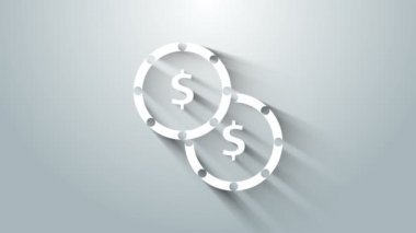 Gri arkaplanda dolar sembolü olan beyaz sikke parası. Bankacılık işareti. Para sembolü. 4K Video hareketli grafik canlandırması