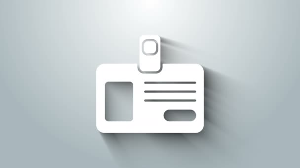 Icona badge identificazione bianca isolata su sfondo grigio. Può essere utilizzato per la presentazione, l'identità dell'azienda, la pubblicità. Animazione grafica 4K Video motion — Video Stock