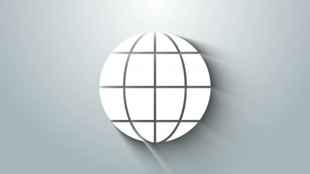 白色地球图标孤立在灰色背景。世界或地球的标志。全球互联网符号。几何形状。4K视频运动图形动画 — 图库视频影像