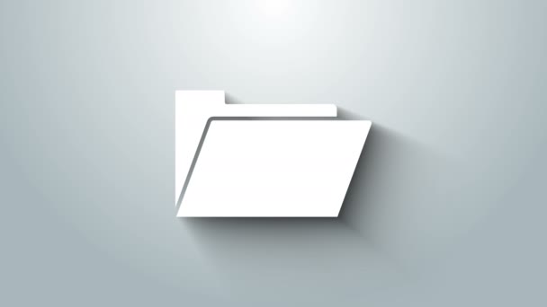 Ikona složky Bílý dokument izolovaná na šedém pozadí. Symbol účetního pořadače. Vedení účetnictví. Grafická animace pohybu videa 4K — Stock video