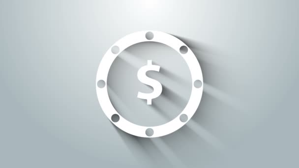 White Coin money with dollar symbol icon isolated on grey background. Banking currency sign. Cash symbol. 4K Video motion graphic animation — Stock Video