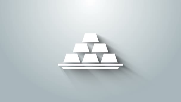Icono de barras de oro blanco aislado sobre fondo gris. Concepto de negocio bancario. Animación gráfica de vídeo 4K — Vídeo de stock