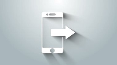 Beyaz Akıllı Telefon, gri arkaplanda izole edilmiş bir cep telefonu simgesi. 4K Video hareketli grafik canlandırması