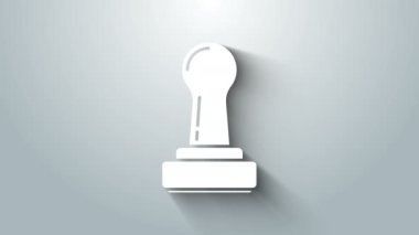 Beyaz damga simgesi gri arkaplanda izole edildi. 4K Video hareketli grafik canlandırması