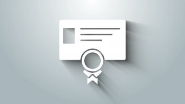 White Certificate template icon isolated on grey background. Achievement, award, degree, grant, diploma concepts. Business success certificate. 4K Video motion graphic animation