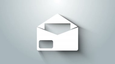 Beyaz Zarf simgesi gri arkaplanda izole edildi. E- posta mektup sembolü. 4K Video hareketli grafik canlandırması