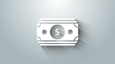 White Stacks kağıt para para ikonu gri arka planda izole. Para desteleri. Para birimi. 4K Video hareketli grafik canlandırması